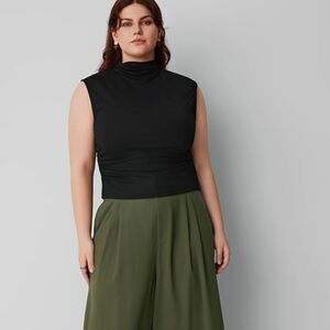 CIDER Solid High Neck Sleeveless Ruched Tank Top Black Women’s Medium